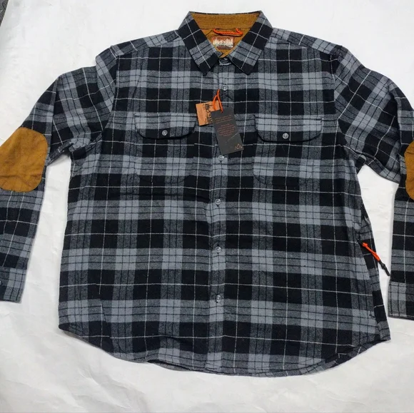Men's Charcoal Aventyr Plaid Elbow Flannel Shirt Men's Xl Deep Zipper Side Pocke - Picture 9 of 9